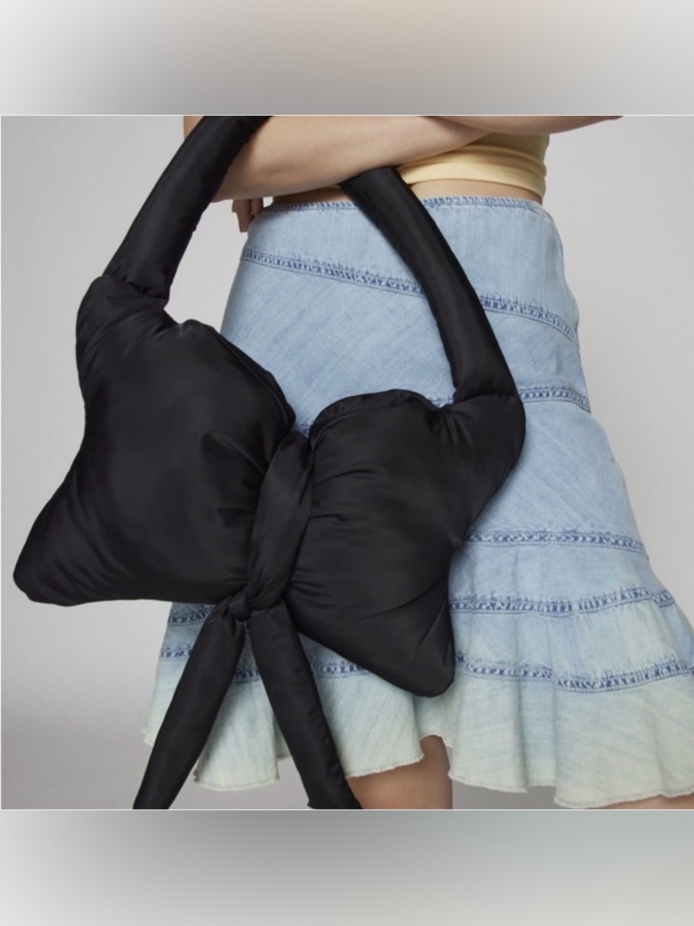 Urban Outfitters Kimchi Blue NWT Puffy Bow Bag Black Satin Shoulder Purse